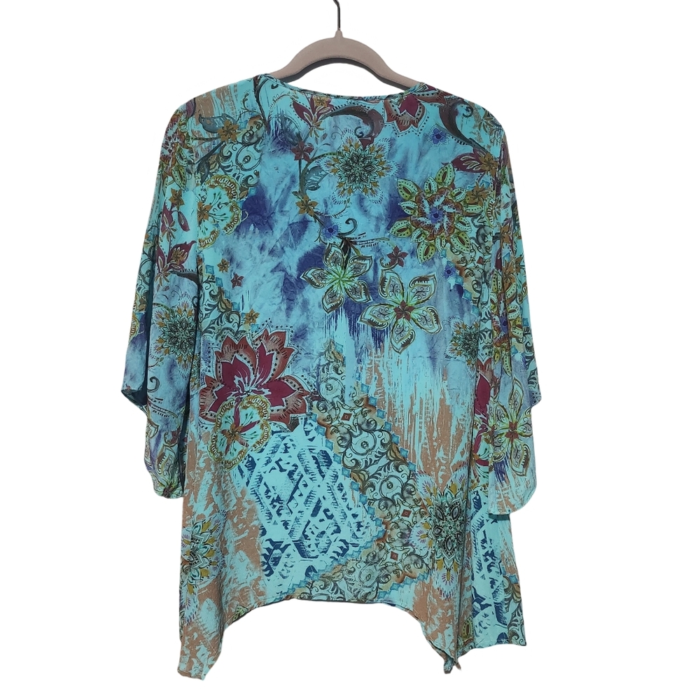 TIANELLO by STEVE BARRAZA Tunic Medium Silk Floral Asymmetrical Hem Art To Wear - Picture 3 of 15